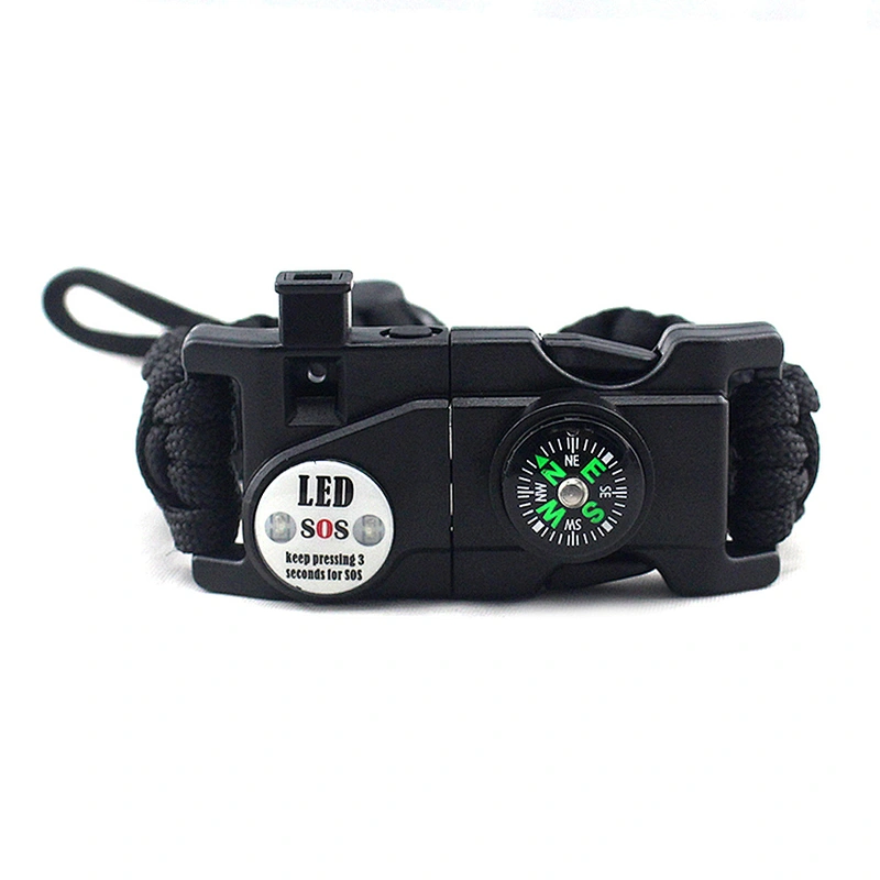 Outdoor 550 Grade Adjustable Multitools Fire Starter Compass Whistle Camping Sport Rescue Bracelet