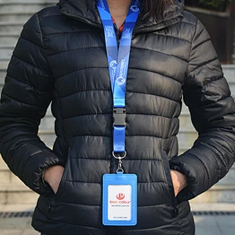 Factory Custom Polyester Flat Breakaway Blue Lanyard Heat Transfer ID Card Ribbon Lanyards Printing Strap