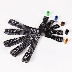 Promotional gifts custom polyester woven one time Wristband with Bead Closure