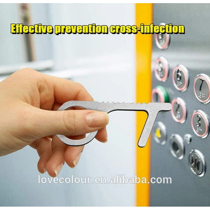 New Product Anti-touch Gold Contactless Safety Non-Contact Reusable Door Opener Keychain with Badgel Reel