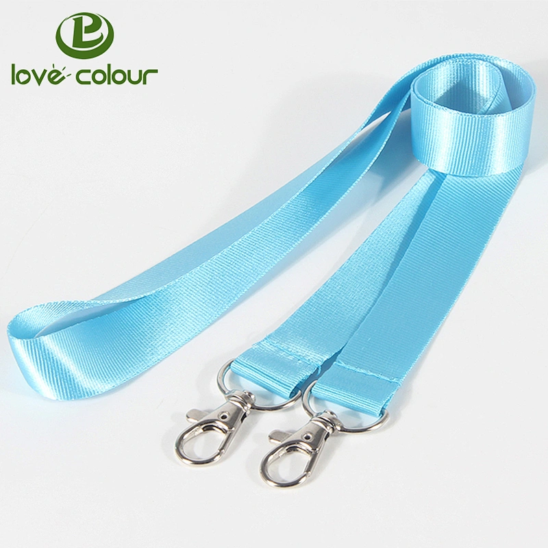 Custom Polyester 2cm Blank Plain Lanyard with Double Metal Hook