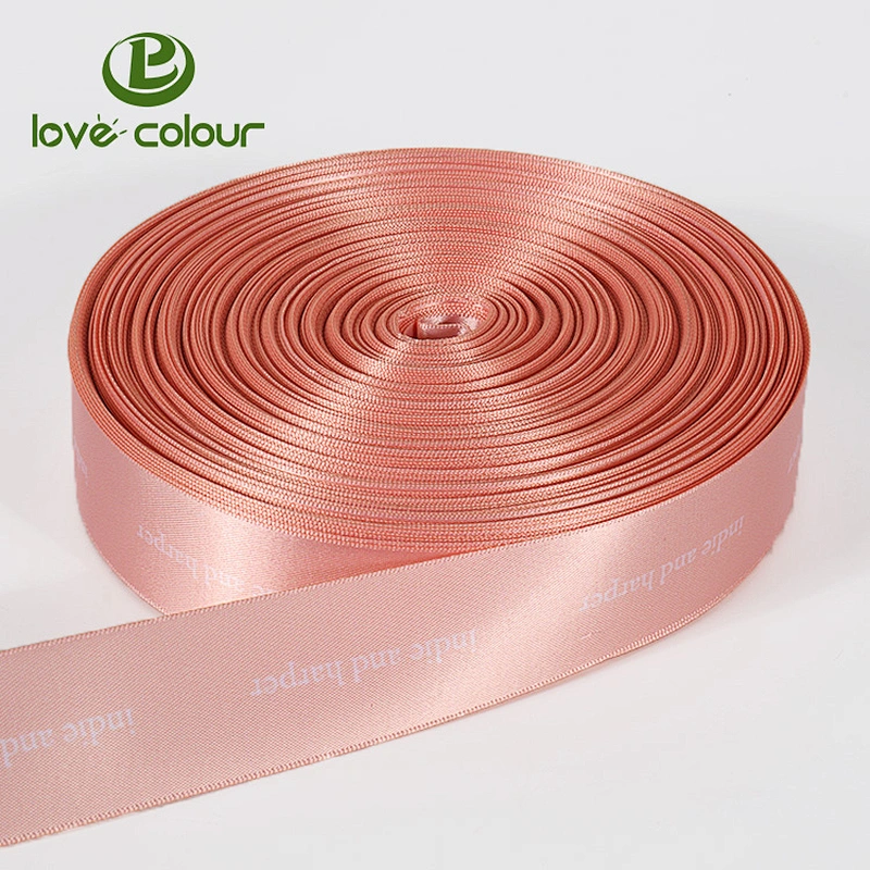 Custom polyester white satin ribbon with logo printed