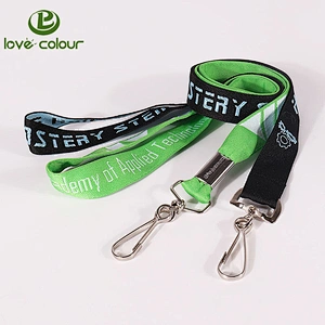 Custom woven logo polyester lanyards strap for card holder with metal clip