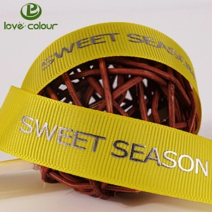 Custom Silver Foil Printed Webbing Tape Polyester Grosgrain Ribbon