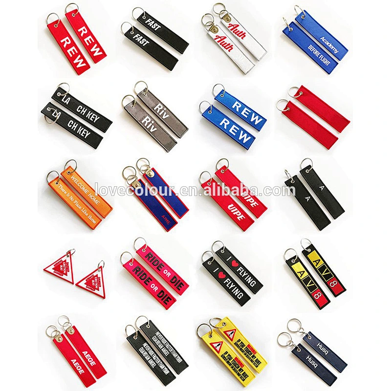 Personalized Custom Fabric Embroidery Key Tags Embroidered Key Chain With Keyring Keychain