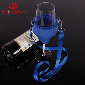 Fashion custom neoprene wine glass cup cooler holder with lanyard
