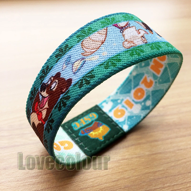 Polyester Fabric Custom Logo Festival Elastic Wristbands
