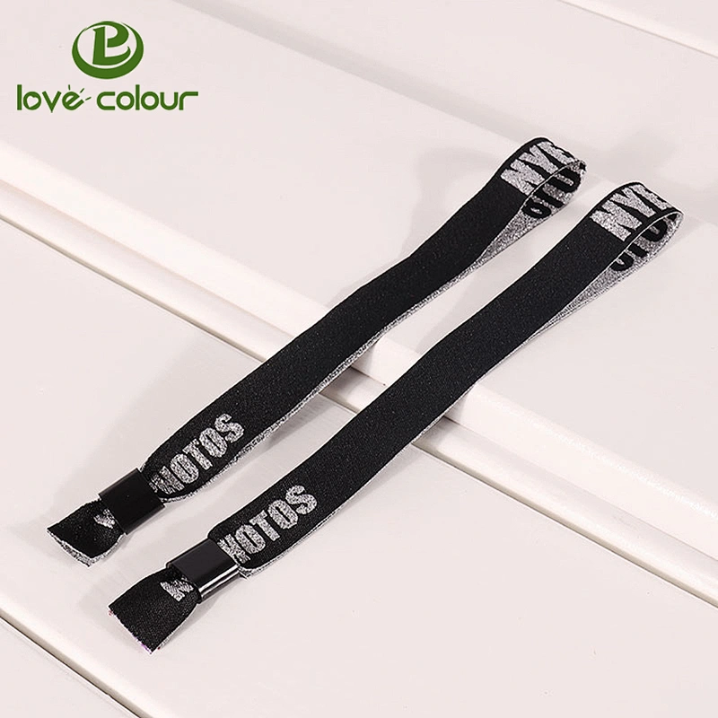 Polyester fabric custom black cloth wristband woven bracelets