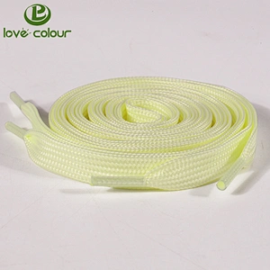 High quality plastic tips glowing flat colored polyester shoelace