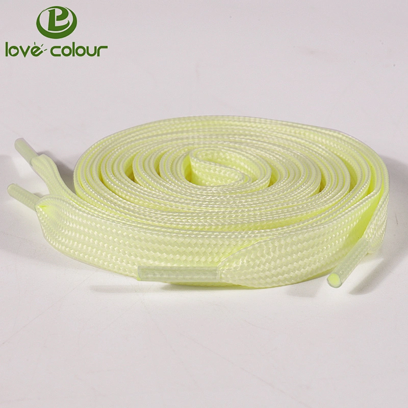 High quality plastic tips glowing flat colored polyester shoelace