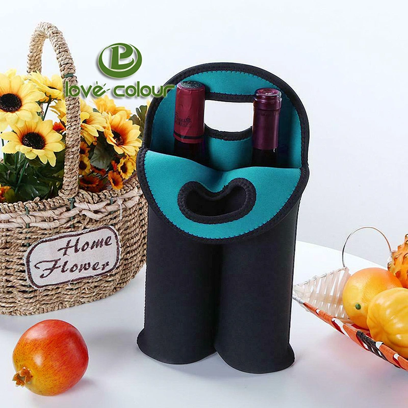 Custom Waterproof Protective Cover Red Wine Bottle Bag Neoprene Double Bottle Cooler