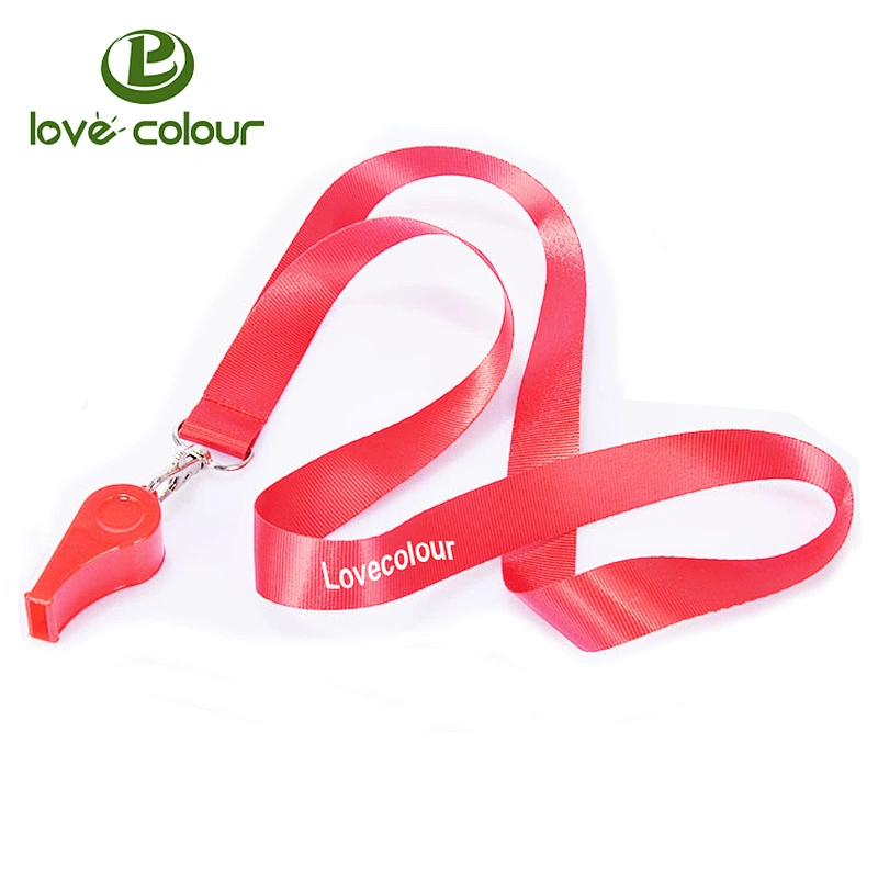 Custom polyester red color whistle lanyard in lovecolour company