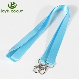 Factory price solid color double metal hook polyester plain lanyard strap