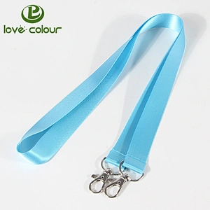 Factory price solid color double metal hook polyester plain lanyard strap