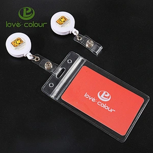 Reusable hard PVC plastic name badge card holder with lanyard