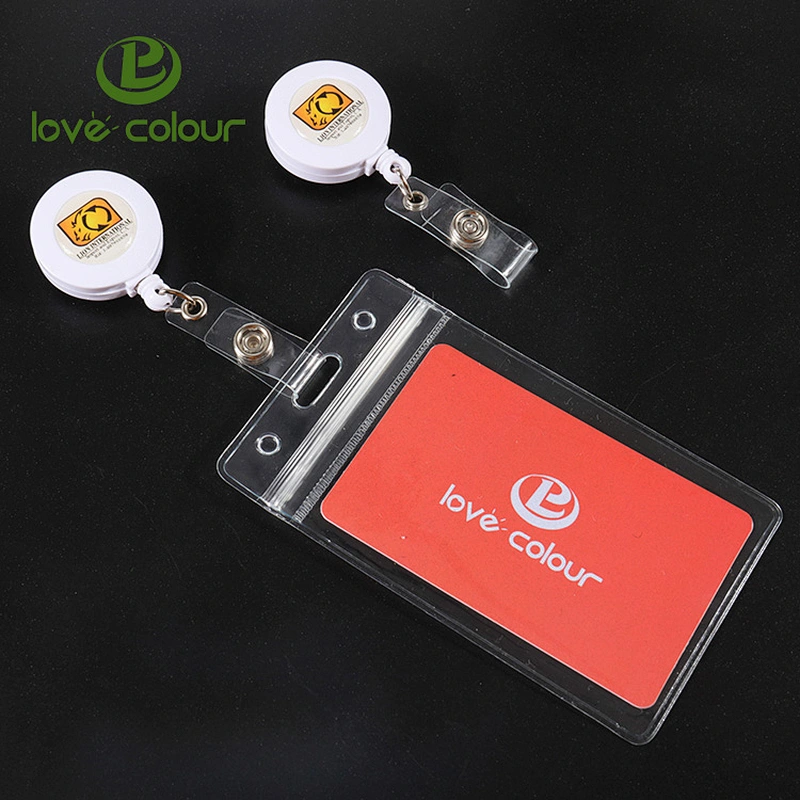 Reusable hard PVC plastic name badge card holder with lanyard