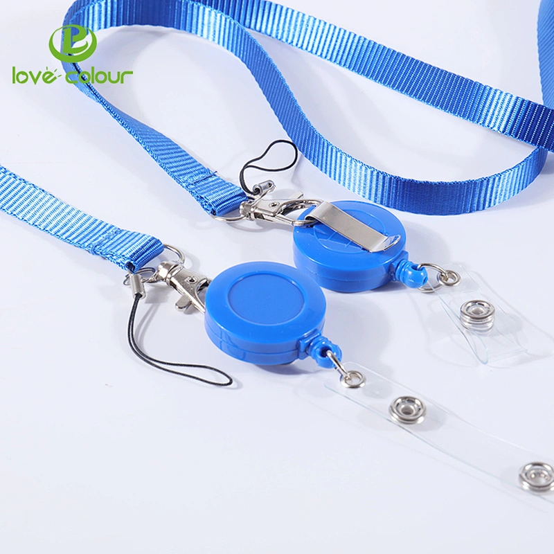 Custom fashion retractable plastic badge reel polyester lanyard strap