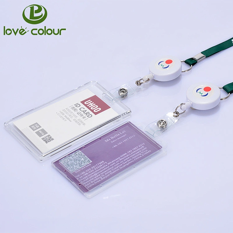 Transparent acrylic rigid upright ID card holder pouch with strap