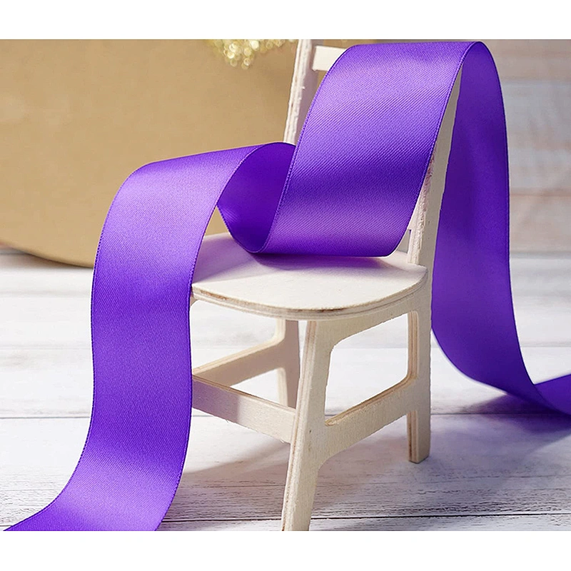 Double faced printed custom ribbon rolls diy craft chirsmas polyester sublimation purple satin ribbon