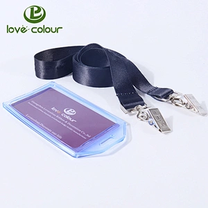 Vertical Or Horizontal Plastic Thick Soft PVC ID Name Card Holder with Lanyard Promotion
