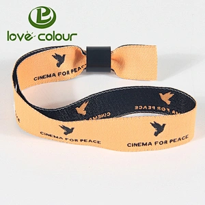 Festival promotional polyester fabric bracelet wristband with one-time use sliding lock
