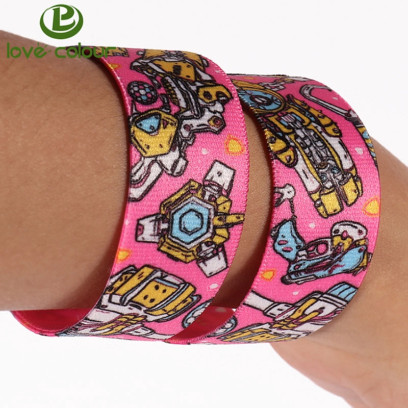 Custom pink color cute cartoon heat transfer printing band elastic wristband