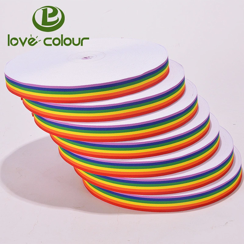 Custom 1cm width webbing polyester rainbow ribbon all kinds of tape