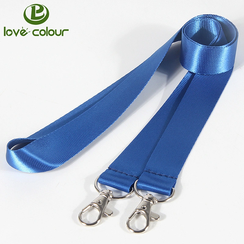 Custom Polyester 2cm Blank Plain Lanyard with Double Metal Hook
