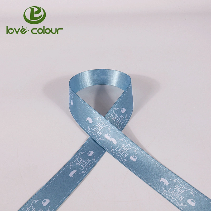 100% Polyester material light blue satin ribbon for decorative packaging