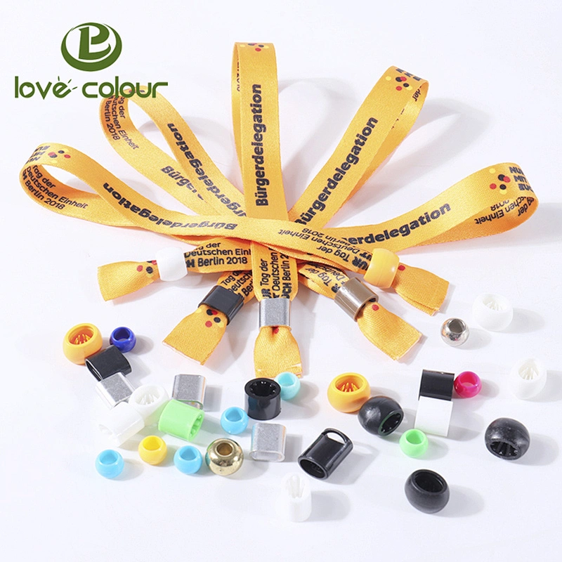 Lovecolour custom fashion colorful promotional polyester bracelet for event with plastic clip