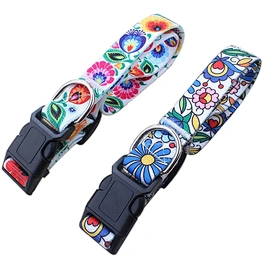 High Quality Polyester Dog Collar Customized  Print Pattern with Adjustable Plastic Buckle