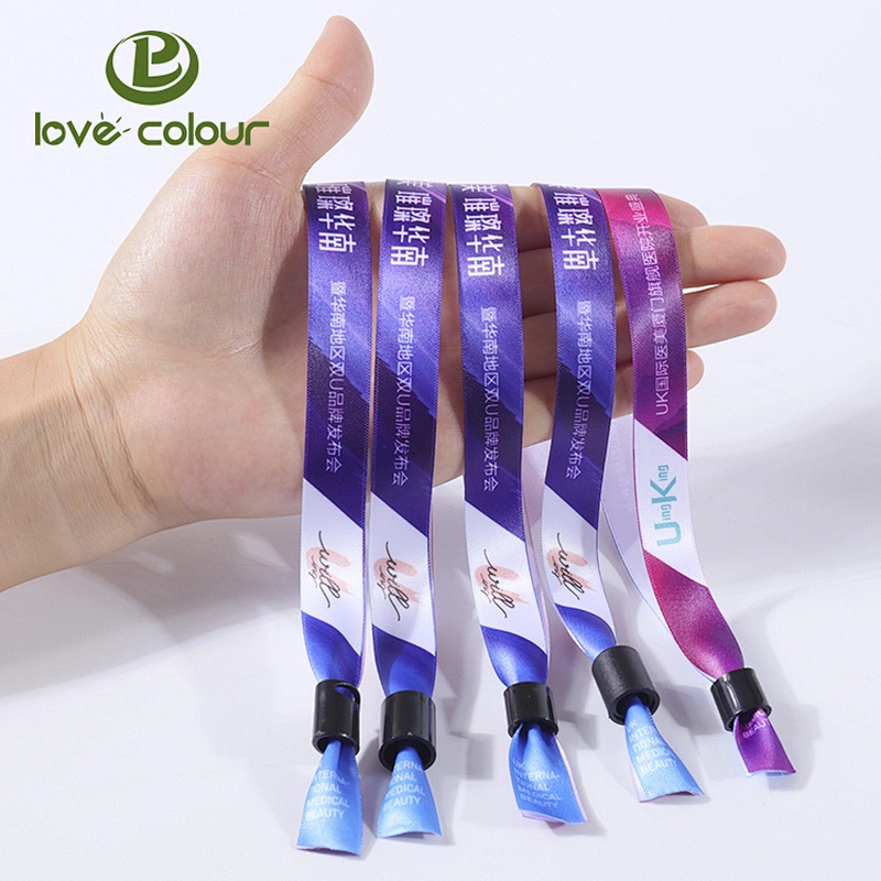 Custom Colorful Fabric Festival Party Slide Lock Cloth Textile Wristband
