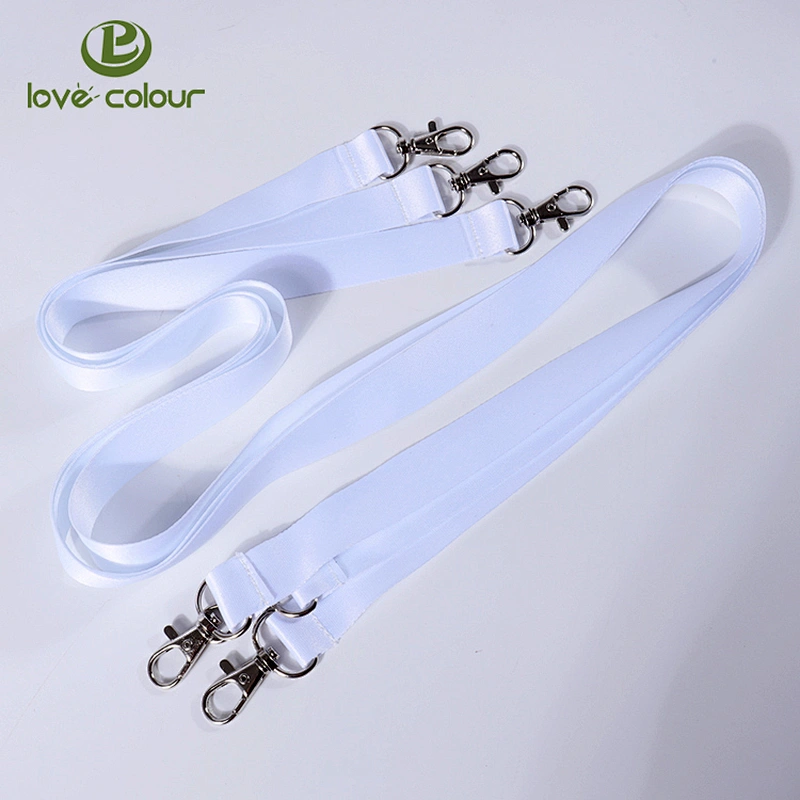 Custom polyester two double clip sublimation high end white ribbon lanyard strap wholesale