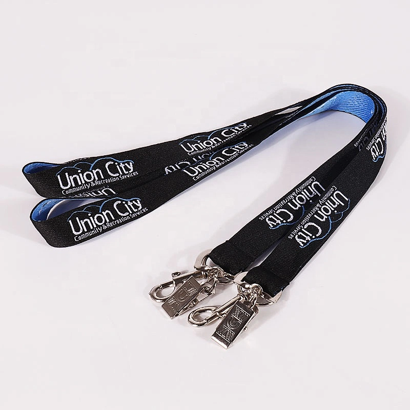 Custom woven logo polyester lanyards strap for card holder with metal clip