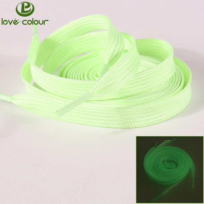 Custom cheap light green polyester tube shoelaces glow in the dark