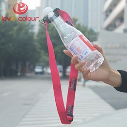 Custom polyester adjustable length lanyard with water bottle holder