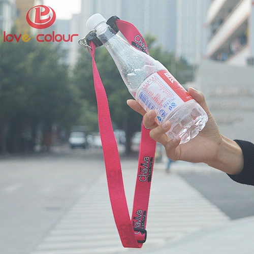 Custom polyester adjustable length lanyard with water bottle holder