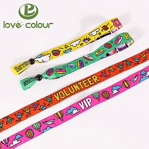 Factory promotion rainbow polyester fabric wristband bracelet with one-off plastic lock
