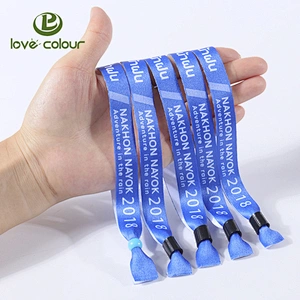 Popular polyester printing custom logo wristband for event one time use