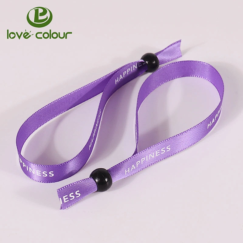 Custom full color printing satin ribbon wristband for one time use