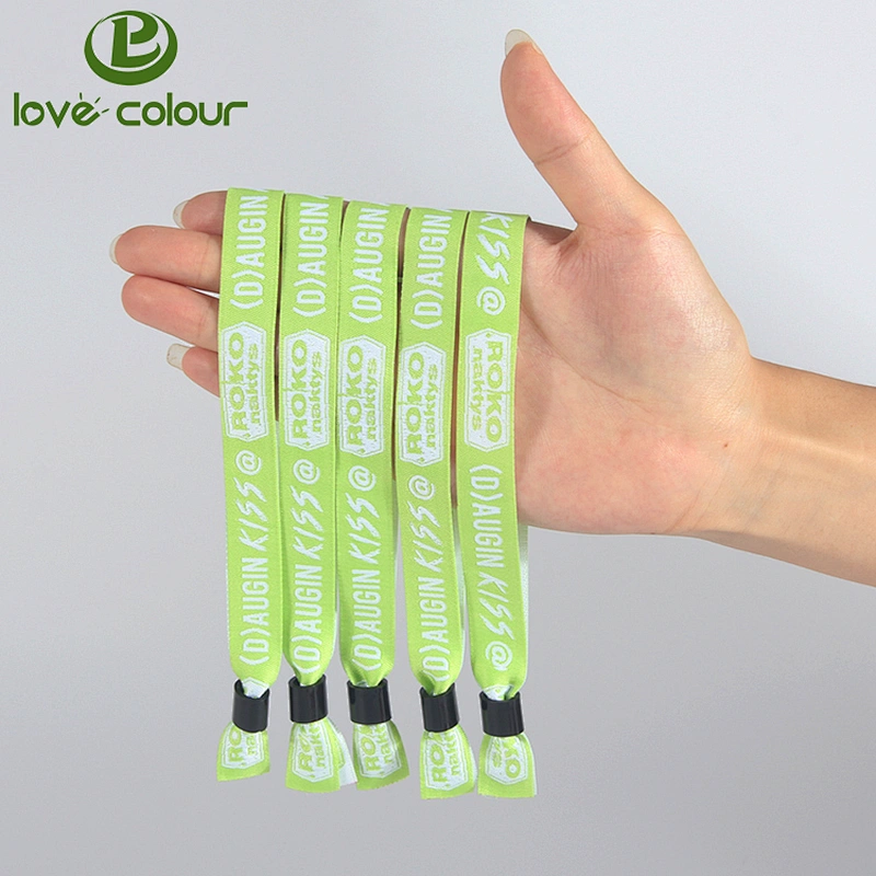 Fashionable recycled woven wristband fabric bracelet with plastic slide lock