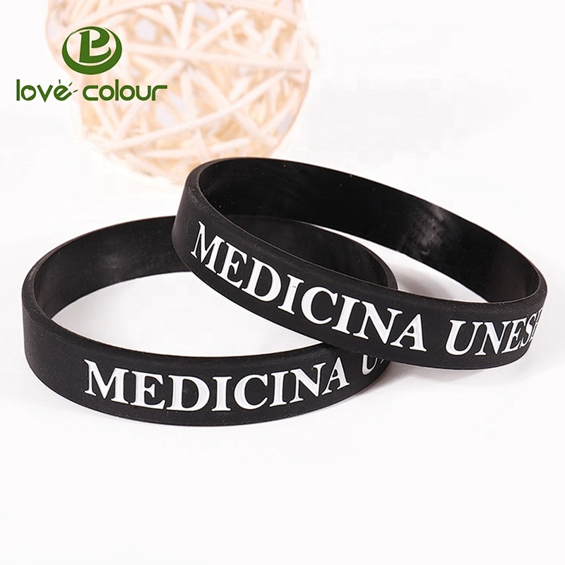 Fashion eco-friendly printed silicone wrist band/custom black rubber wristband