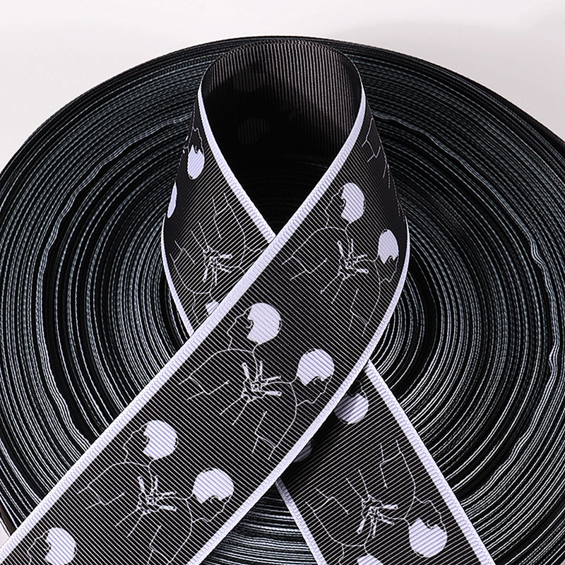 Custom black grosgrain ribbon printed cartoon