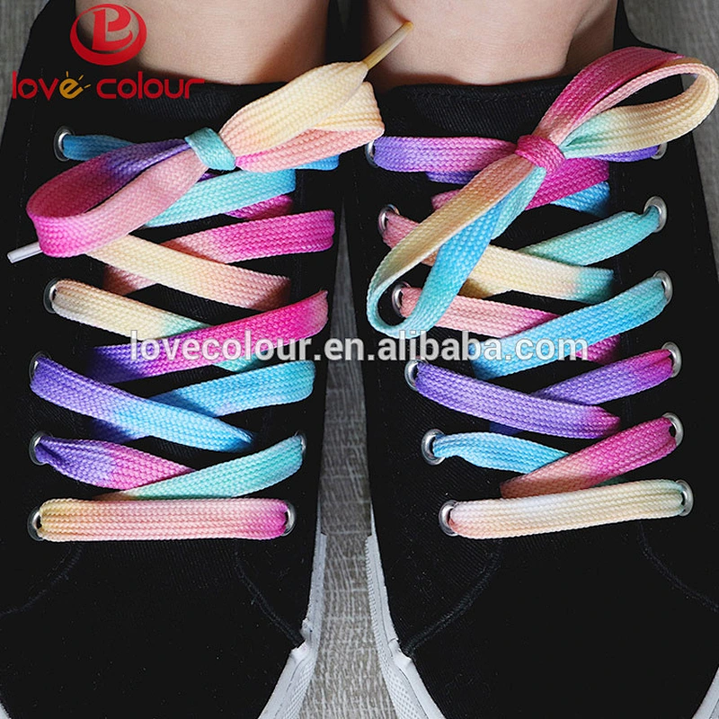 Custom polyester printed colorful flat hiking shoelaces for decoration
