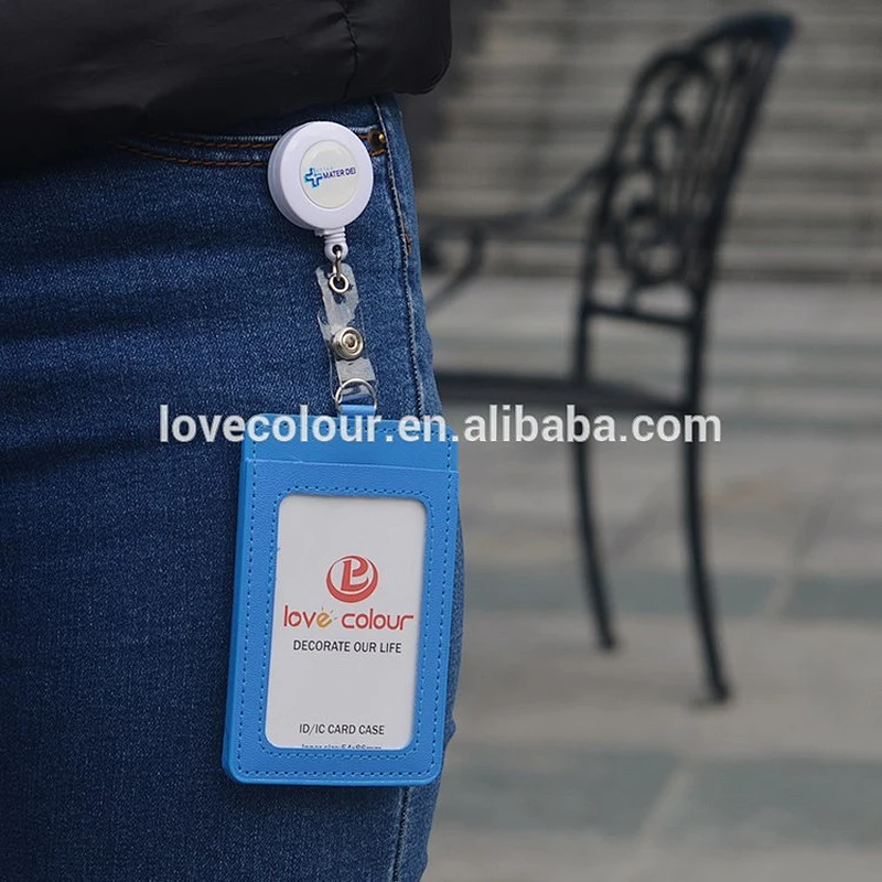Factory customized PU ID card holder with badge reel