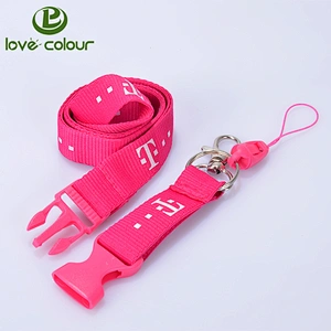 Polyester ribbon pink color girls neck lanyard for mobile phone