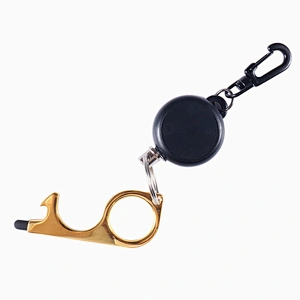 EDC Non Contact No Touch Door Opener Multi-Function Convenient Brass Switch Keychain Artifact Door Opener
