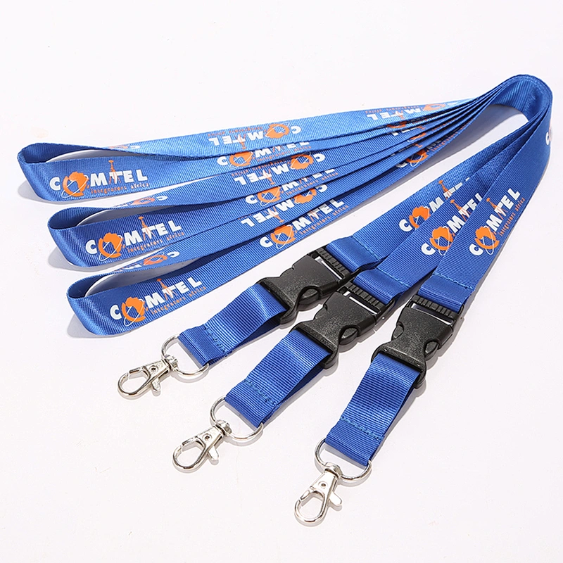 Custom Blue Flat Nylon Printed Lanyard with Safety Release