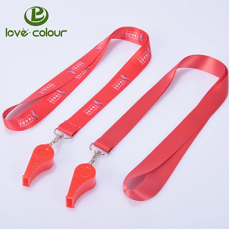 Custom red color polyester lanyard strap with whistle
