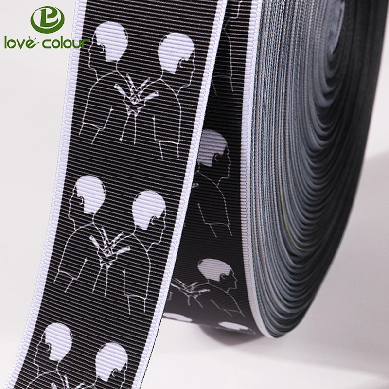 Custom black grosgrain ribbon printed cartoon